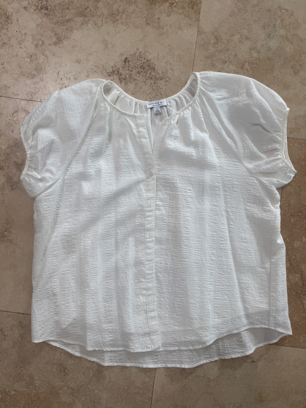 Current Air White Textured Button-Front Short Sleeve Blouse